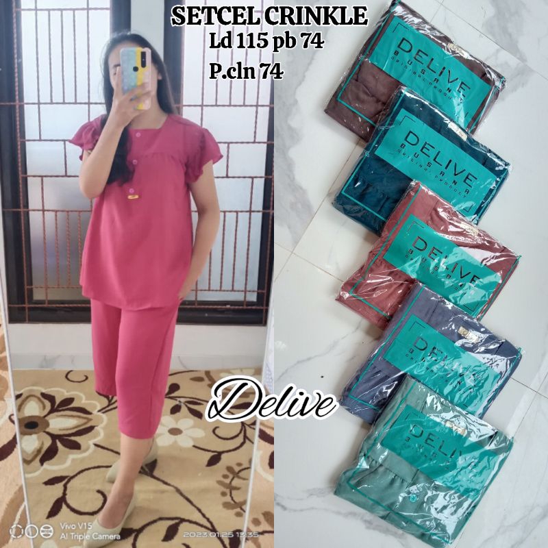 Setelan celana lengan pendek//Setelan crinkle//Set celana