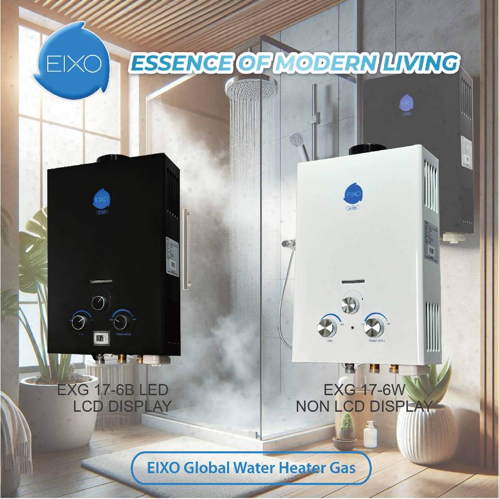 EIXO Water Heater Gas Pemanas Air Kamar Mandi 6 Liter Black White Global EXG 17-6