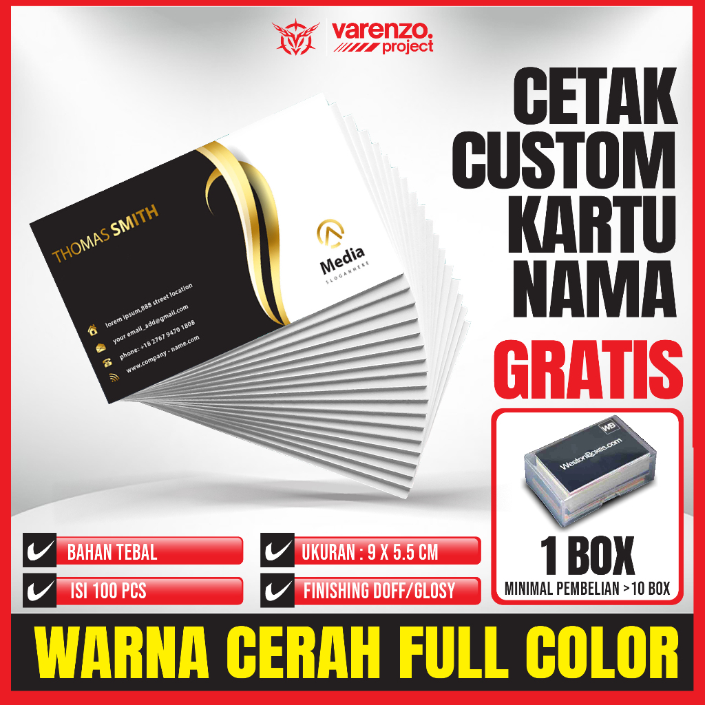 

VARENZO PROJECT - Custom Kartu Nama | name card | cetak kartu nama Bahan Art Carton 260g I BW 250g