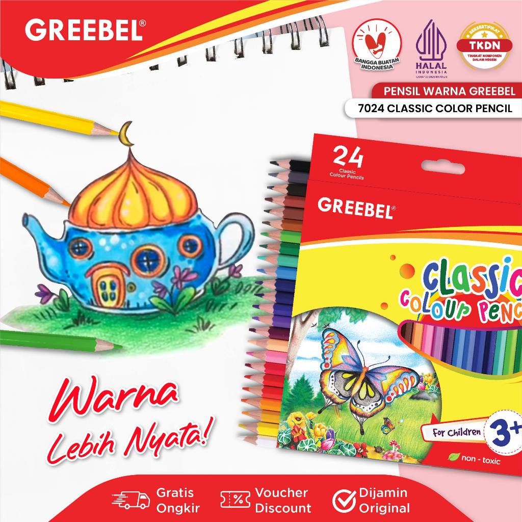 

GREEBEL Pensil Warna / Pensil Warna 24 Warna / GREEBEL Gb-7024 Classic Color Pencil