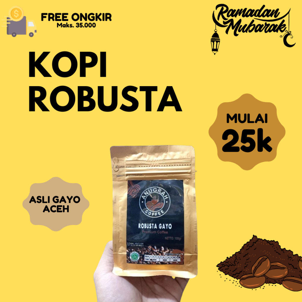 

Kopi Robusta Asli Gayo - Kopi Asli Aceh - Bubuk Kopi - Bubuk kopi Gayo Asli Robusta - 100 gr ,250 gr ,500 gr