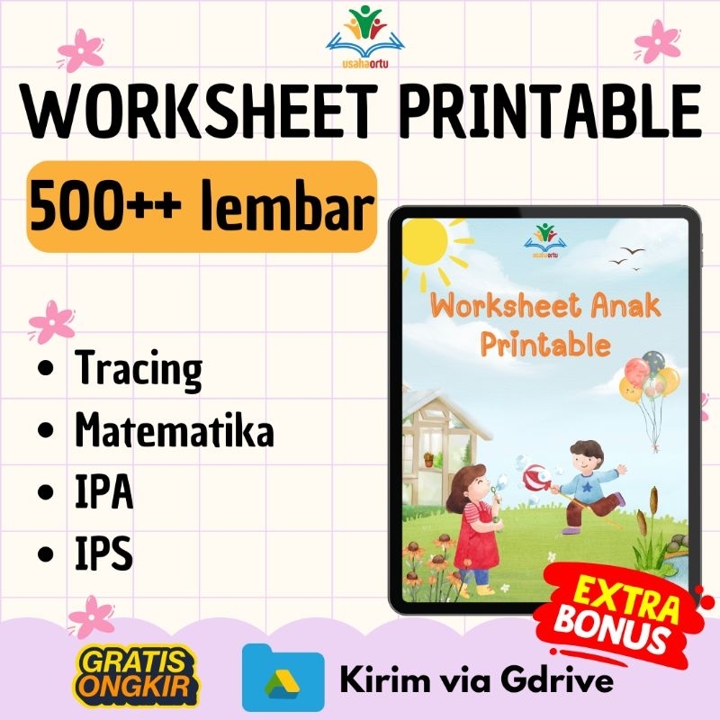WORKSHEET ANAK PRINTABLE TEMA TRACING MATEMATIKA IPA IPS DAN BANYAK BONUS ANAK 3-12 TAHUN