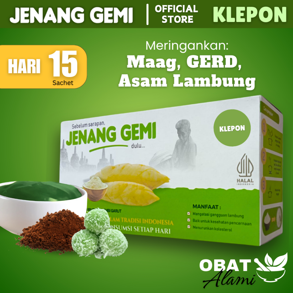 

Jenang Gemi Pisang | Obat Herbal atasi keluhan Maag, Asam Lambung, Gerd | Pisang 15 - 30Sachet
