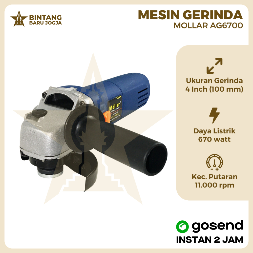 Mesin Gerinda Tangan Mollar MLR-AG6700 Angle Grinder MOLLAR 4"