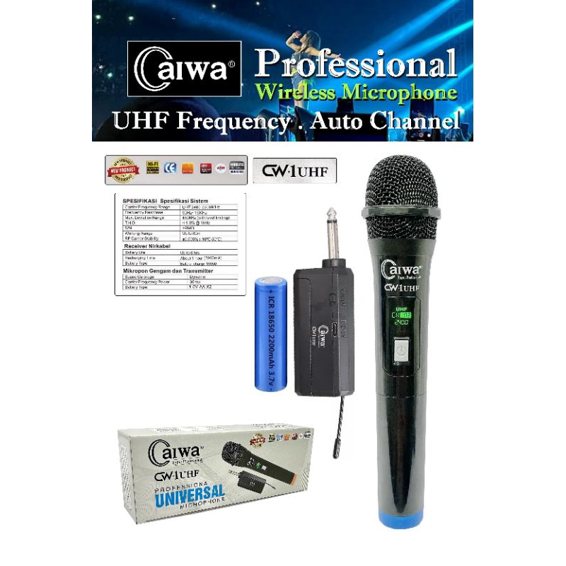Microphone Wireless Mic Tanpa Kabel Caiwa CW-1 UHF Mic Vocal Tanpa Kabel Baterai Cas