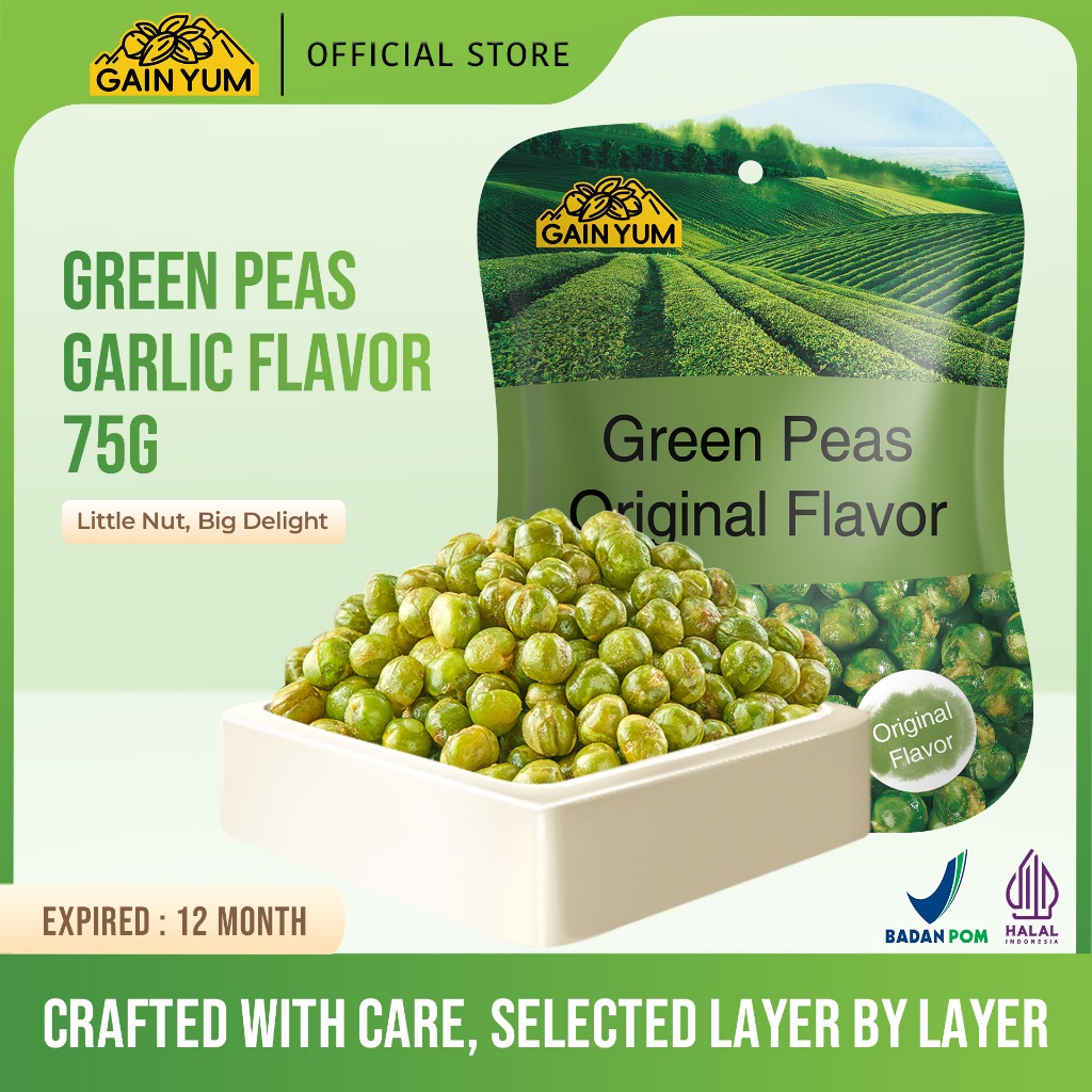 

Gain Yum, Gan Yuan - Kacang Polong Rasa Bawang Putih Green Peas Garlic Flavor 75G [Chinese Version]