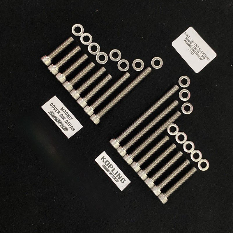 BAUT L STAINLESS BLOK MESIN KOPLING MAGNIT HONDA SUPRA X GRAND ASTREA , BAUT BAK KOPLING DAN BAK MAG