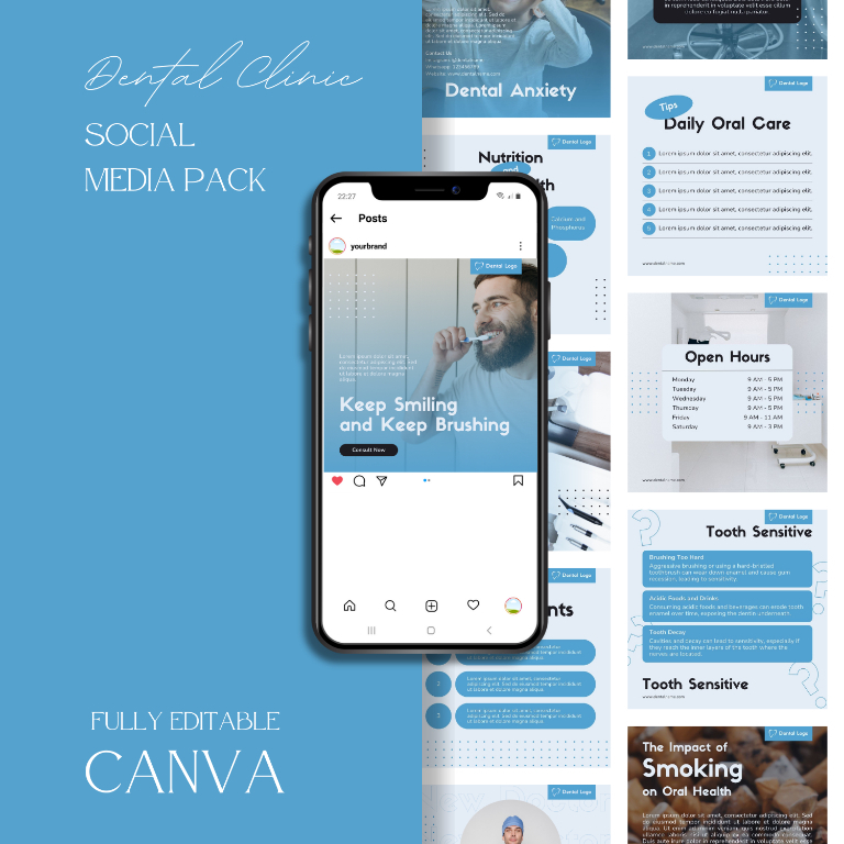 Desain 30 Template Canva Instagram Feed/Post Klinik Gigi | Premium Desain untuk Klinik Gigi |  Bisa 