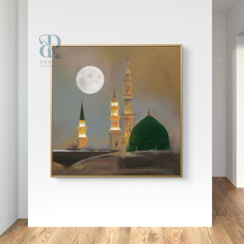 Lukisan masjid nabawi dimalam hari aethetic