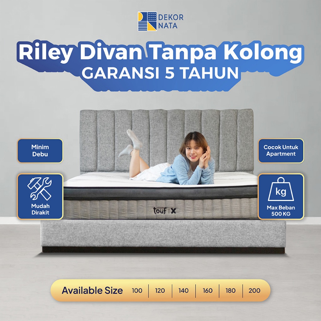 [GARANSI 5 TAHUN] Dekornata - Riley Divan Tempat Tidur Laci Dipan Knockdown Tanpa Kolong + Sandaran 