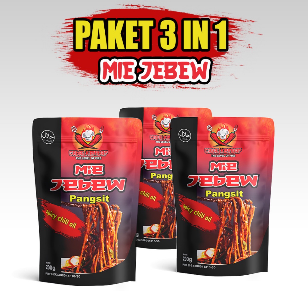 

MIE JEBBEW /MIE LEVEL/MIE CHILI OIL 200G-CABAI KEMBAR -3PACK IN 1