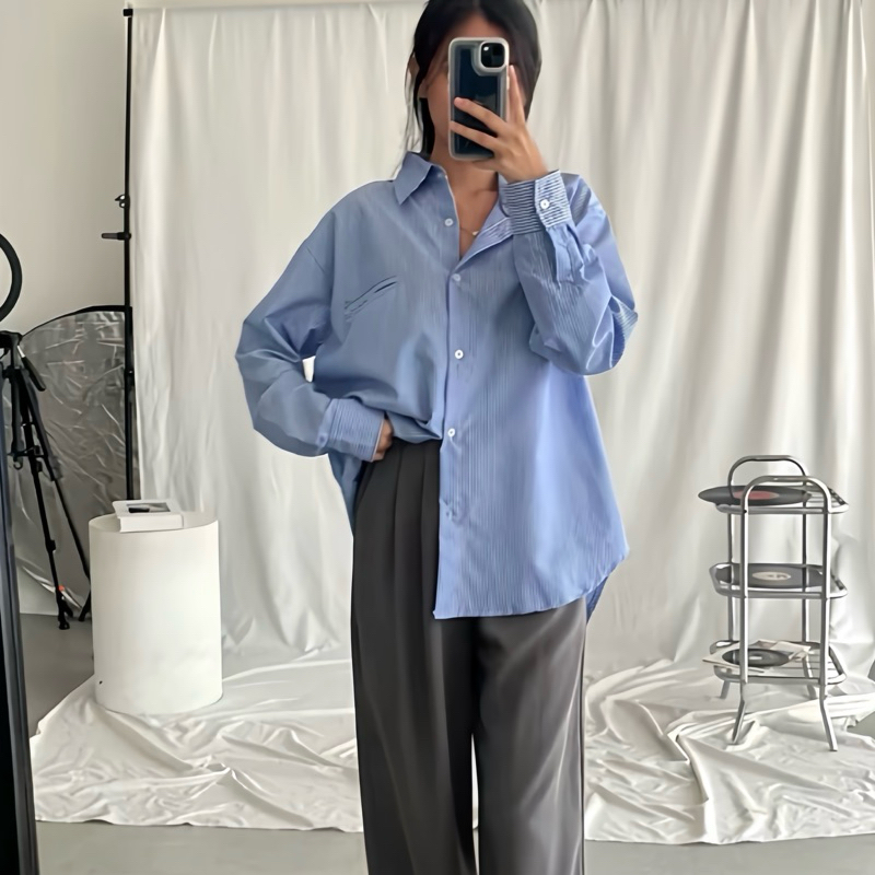 Kemeja Salur Oversize Wanita Limited Edition - Gamie Shirt