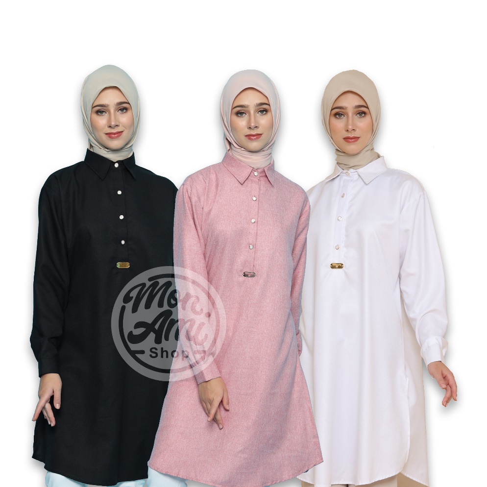 SALEE Amalia Long Tunik Atasan Busana Muslim Wanita Belah Samping Bahan Katun Madinah Jumbo LD 11  L
