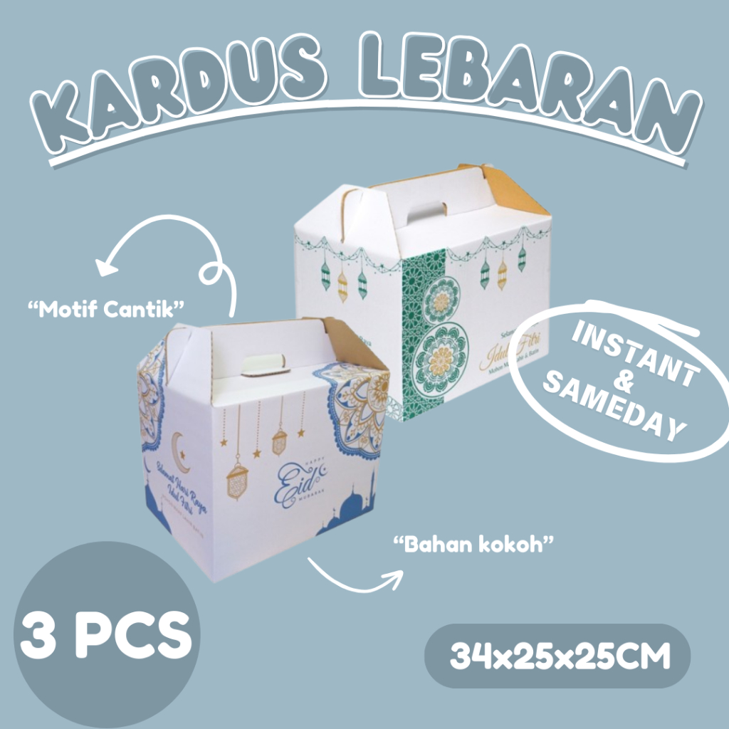 

3pcs Kardus Jinjing Lebaran Gable Box Packaging Hampers Sembako Idul Fitri Kardus Lebaran Uk 34x25x25