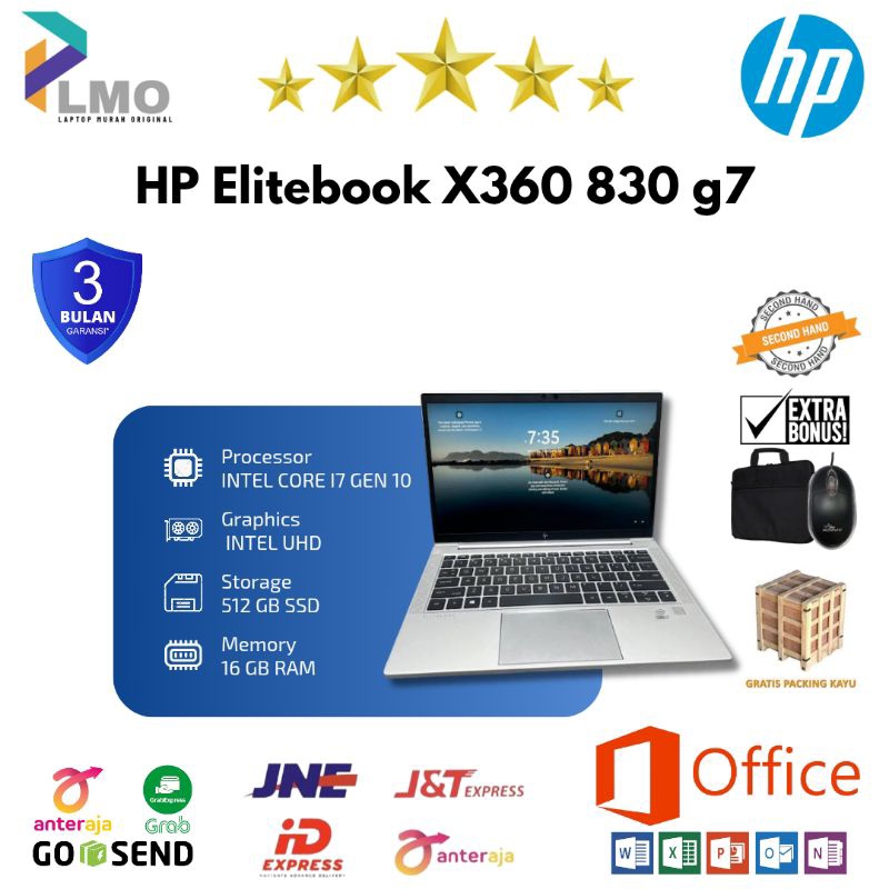 Laptop HP X360 830 g7  intel core 7 gen 10 / Ram 16Gb Ssd 512Gb Second Berkualitas