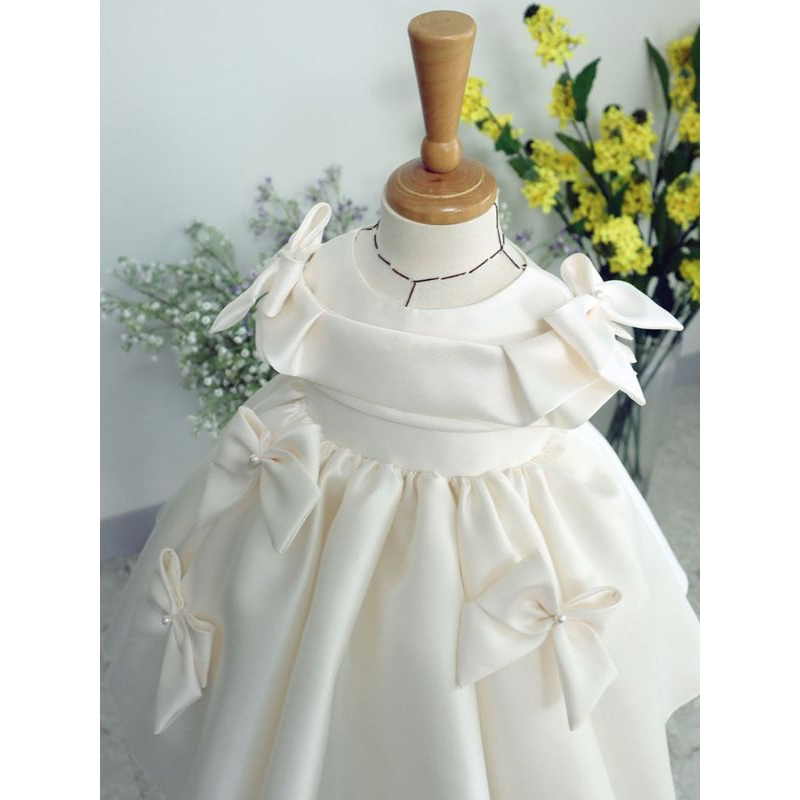 gaun anak satin putih bersih wedding ball goun birthday import original size 6mo-12th baptis birthda