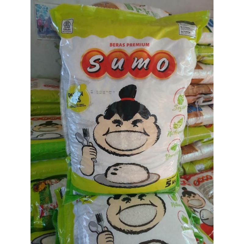 

Beras sumo kemasan hijau 5kg Pulen Pas