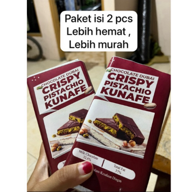 

Coklat Dubai Paket hemat 2 PCS!!! Coklat Lumer pistachio kunafe original 100% enak lezat ukuran 16*8 cm 270gr food makanan lezat renyah