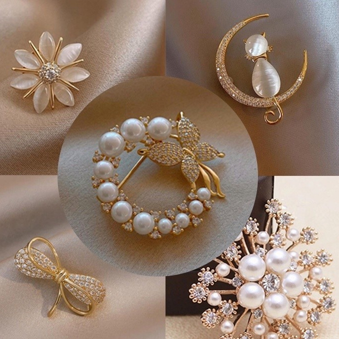 BHNK - Bros Kupu / Bros Mutiara / Bros Wanita Jewelry Fashion Korean Butterfly Brooches Gold Color