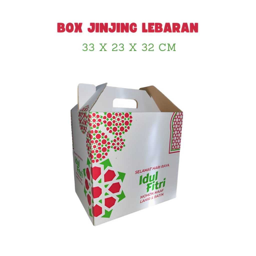

BOX PARSEL LEBARAN JINJING UKURAN 33 X 23 X 32CM TEBAL 3MM MOTIF ISI 20 PCS