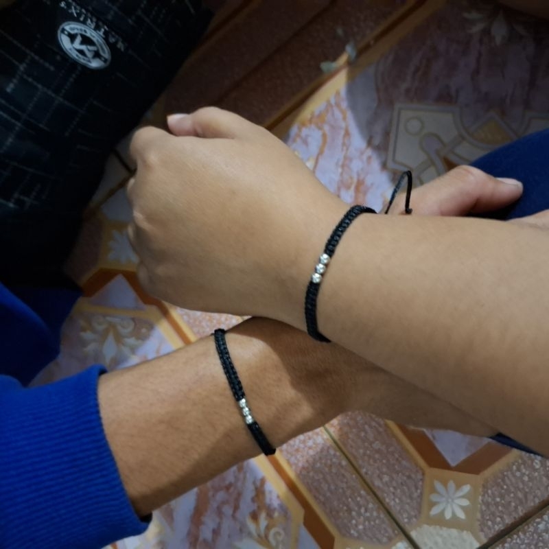 sepasang(2pcs) gelang tali keberuntungan handmade warna hitam pria dan wanita gelang tali giok kombi