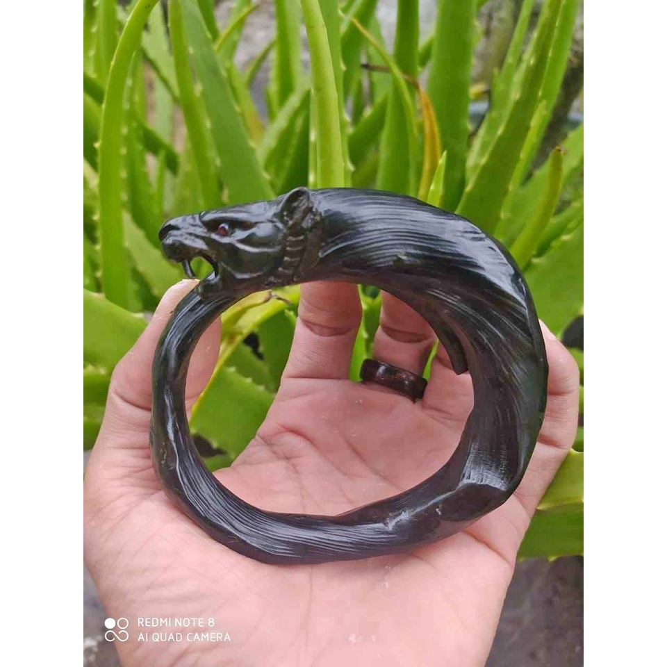 Gelang Akar Bahar Hitam Berserat Ukir Macan Ukuran Super Jumbo Premium