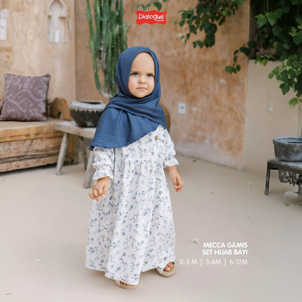 Mecca Gamis Set Hijab Bayi | Baju Anak Perempuan | Baju Lebaran Anak Bayi | Dress Anak Bayi | Gamis 