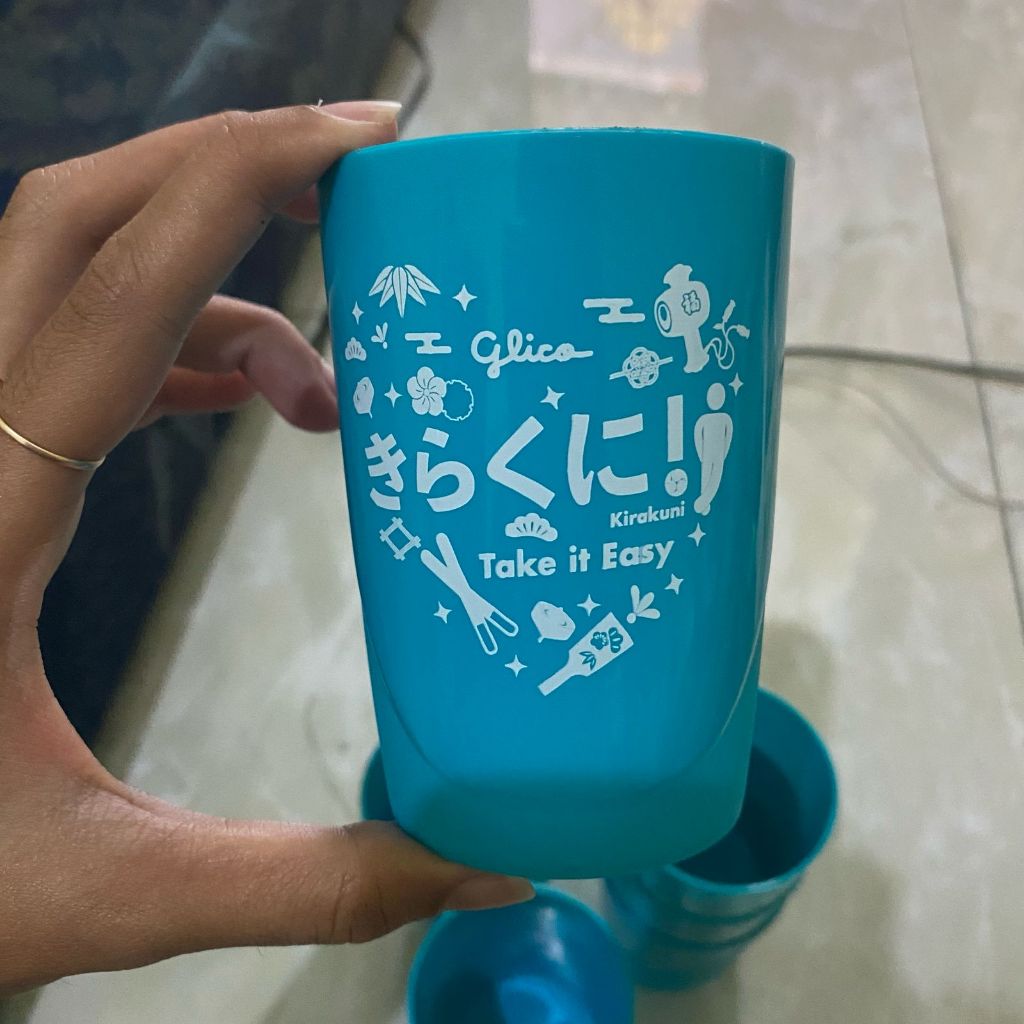 GELAS KECIL WARNA BIRU POCKY ISI 3