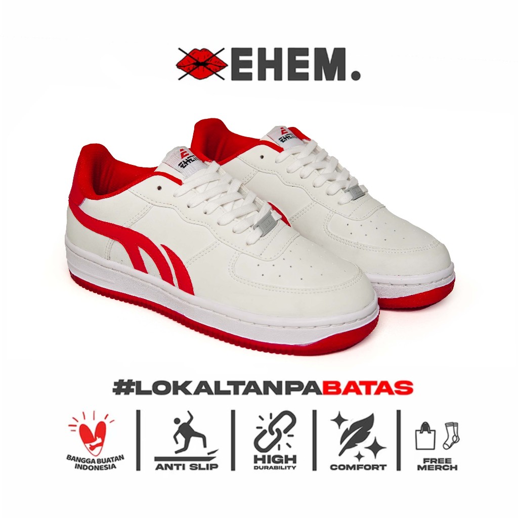 Ehem - Sepatu Sneakers Unisex Pria Wanita eforce White Red