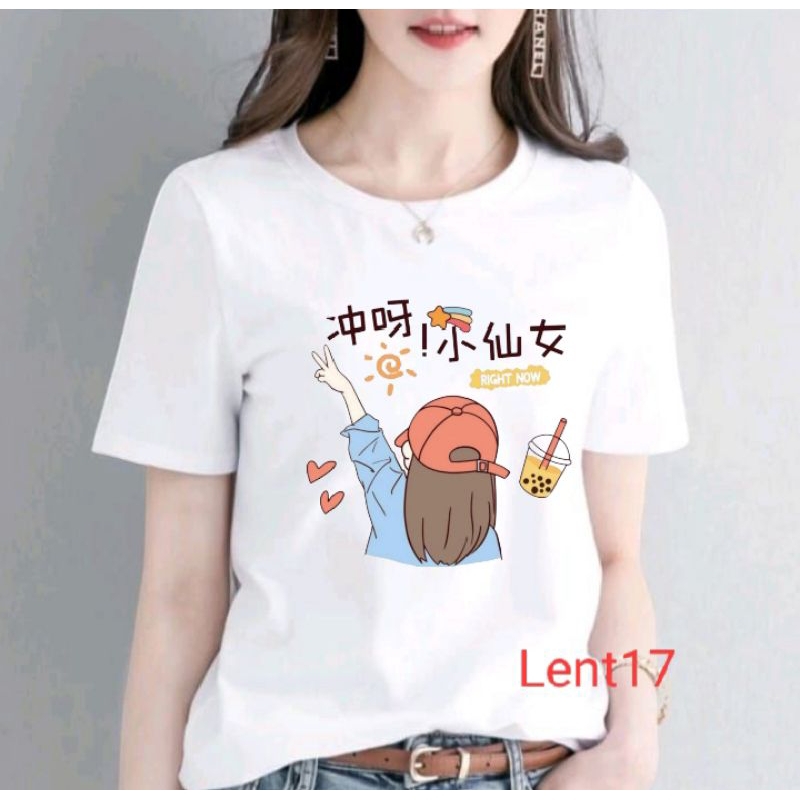 Kaos Dewasa Wanita Cewek Motif  Cewek Boba Oblong Dewasa Lengan Pendek