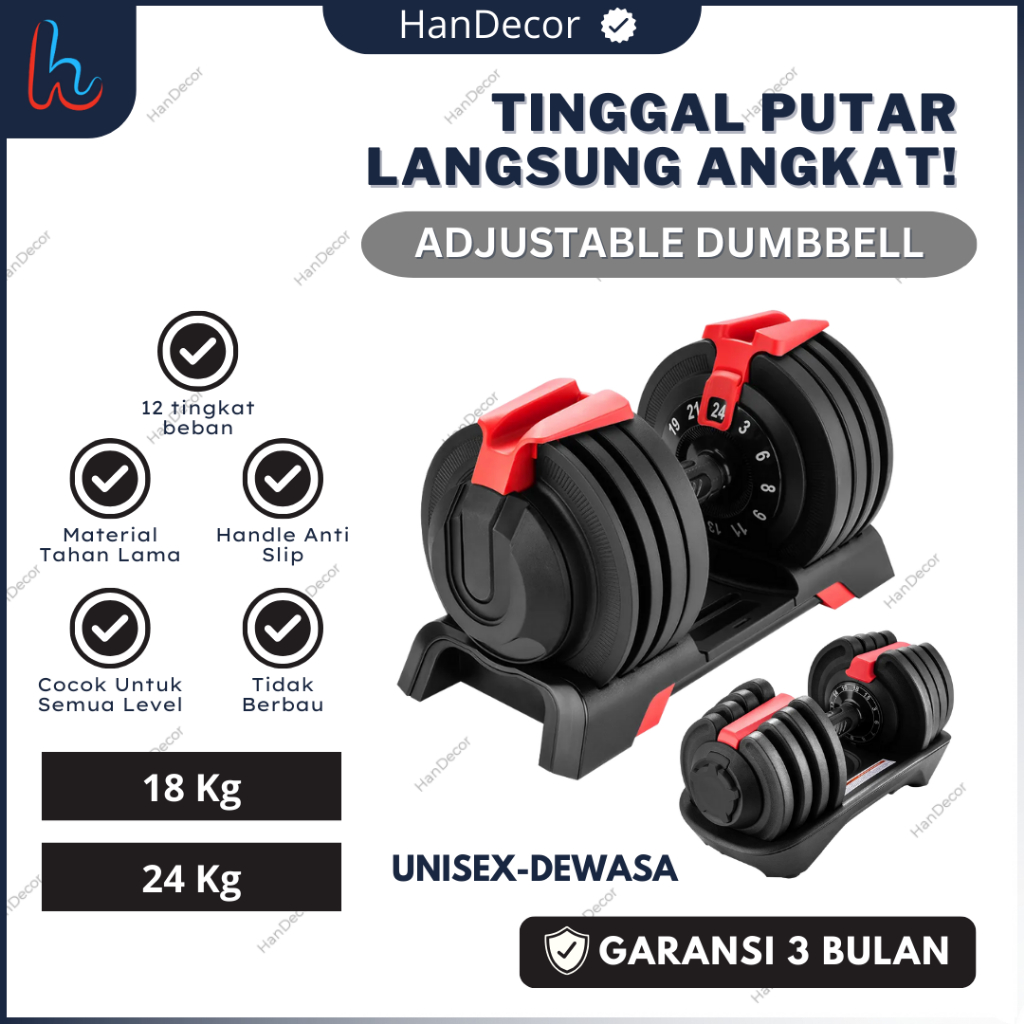 Dumbbell Barbel Set Gym Max 18 - 24 Kg | Barbel Alat Gym Fitness Dewasa | Dumble Barbel Set