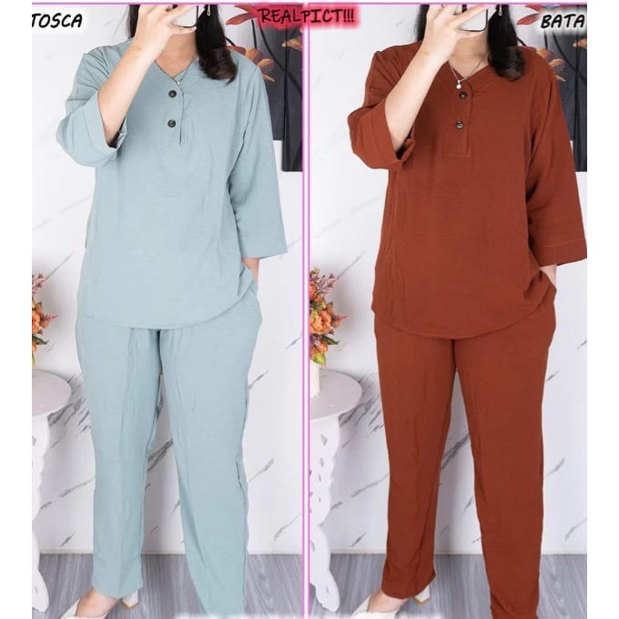 Setelan polos panjang wanita dewasa/ Baju wanita dewasa setcel