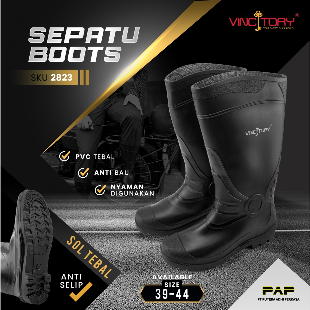 Vincitory Sepatu Boot Anti Slip Murah Multifungsi Sepatu Boot Proyek Petani Sawah Ternak Anti Air