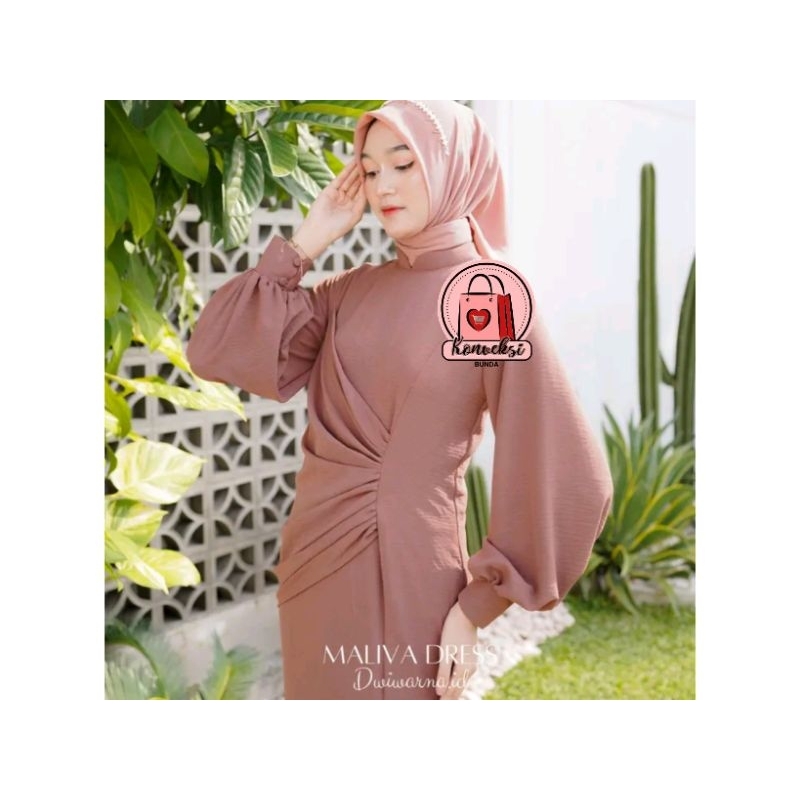 Maliva dress gamis crinkle airflow kombinasi slim mall limited