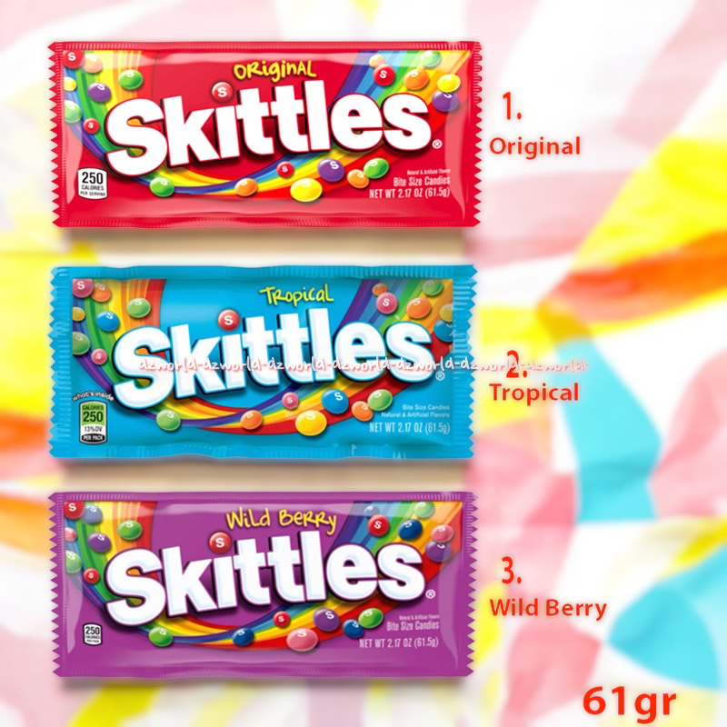 

Skittles 61gr Bite Size Candies The Original Lime Up Permen Bulat Warna Warni Tropical Wildberry Permen Rasa Buah Skitles