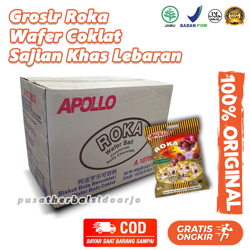 

Roka Apollo (1 karton) Wafer Bola Coklat Wafer Lebaran Murah Roka Grosir