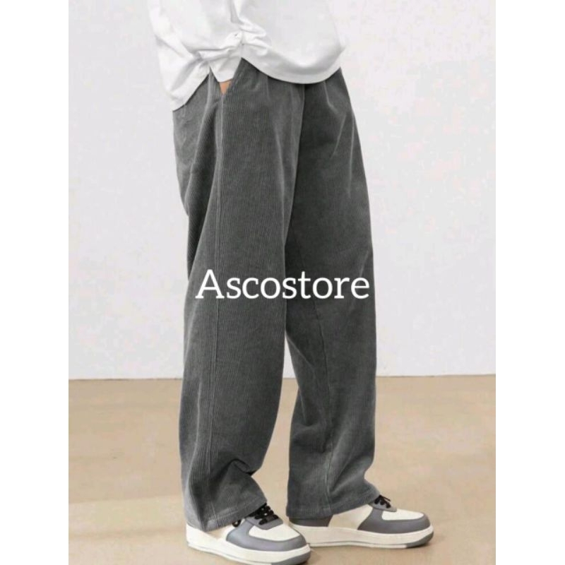 Celana corduroy pria pajang gombrong oversize pria Baggy pants