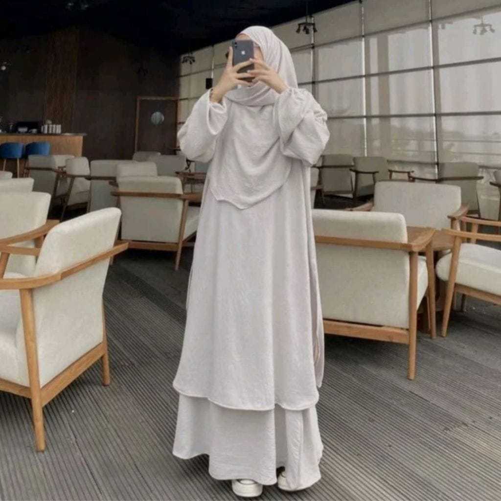 Hameeda One Set Tunik Crinkle Airflow Baju Gamis Jumbo UP TO LD 140 SHAFEEYA HIJAB Polos Kekinian Pa