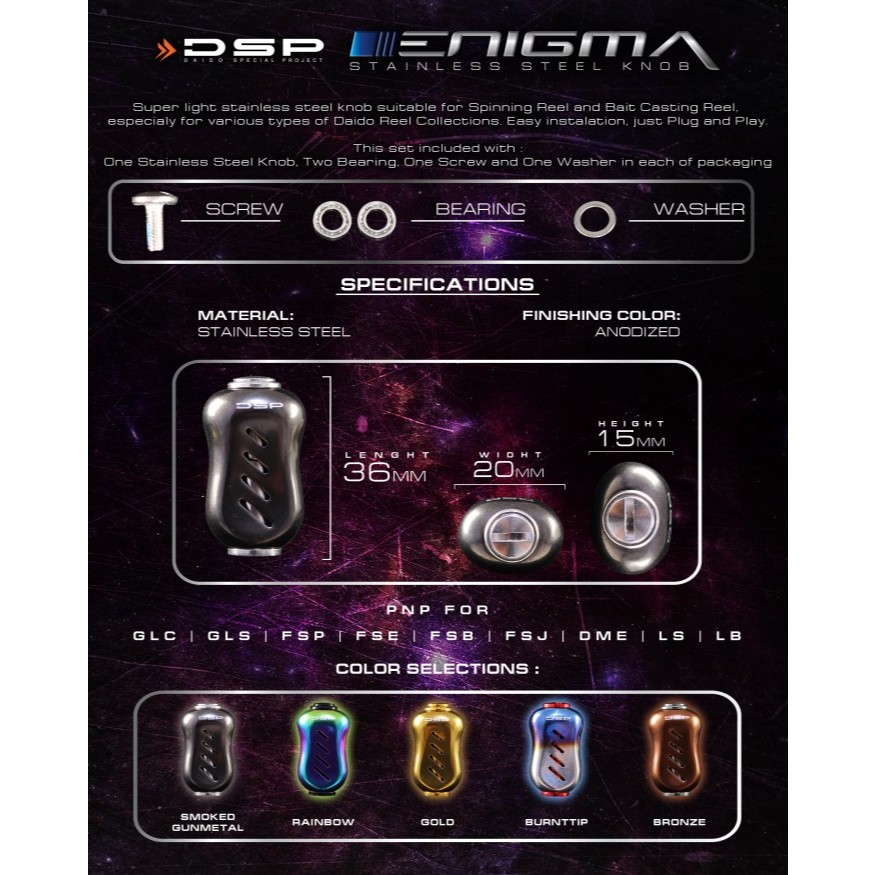 DAIDO DSP HANDLE KNOB REEL ENIGMA STAINLESS STEEL spinning
