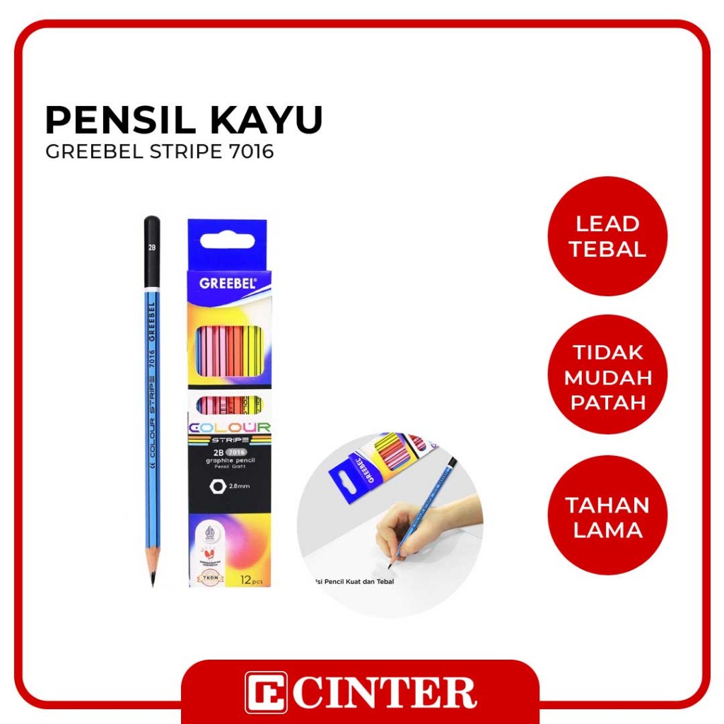 

GREEBEL - PENSIL KAYU / / PENSIL UJIAN ALAT TULIS SEKOLAH / PENSIL GRAPHITE 2B 7016 STRIPE