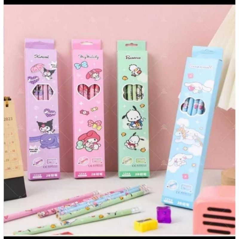 

Pensil Set 2B isi 12pcs Motif Sanri0 Kitty Kuromy Cinnamorrol Lucu Pencil Set MP08
