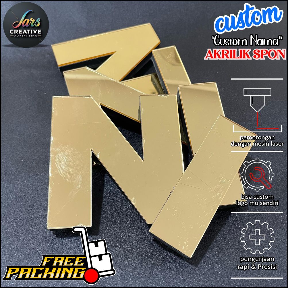 PERHURUF Cutting Huruf Akrilik Timbul + Spon Untuk Hiasan Dinding Nomer Angka Rumah Kantor UsahaToko