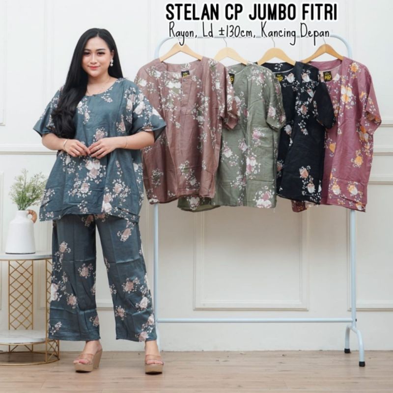 SETELAN CP JUMBO BUNGA ONE SET JUMBO WANITA DASTER MURAH SETELAN BAJU CELANA PANJANG DRESS CANTIK