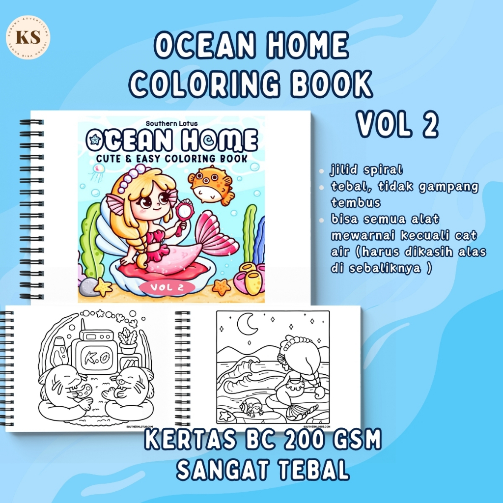 

OCEAN HOME VOL 2 Coloring Book For Kids And Adults Cute & Cozy Coloring Buku Mewarnai Remaja Dewasa