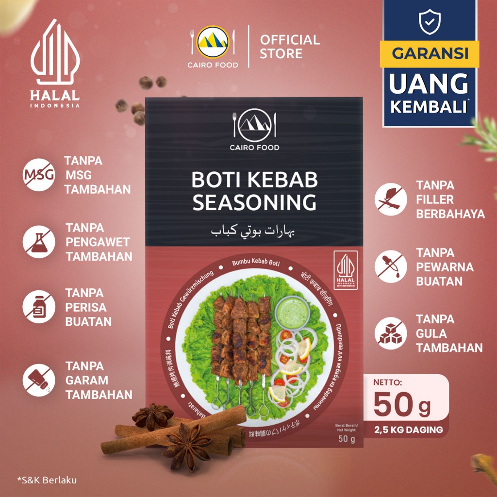 

Bumbu Boti Kebab Sehat – Tanpa MSG, 100% Rempah Murni | Cairo Food