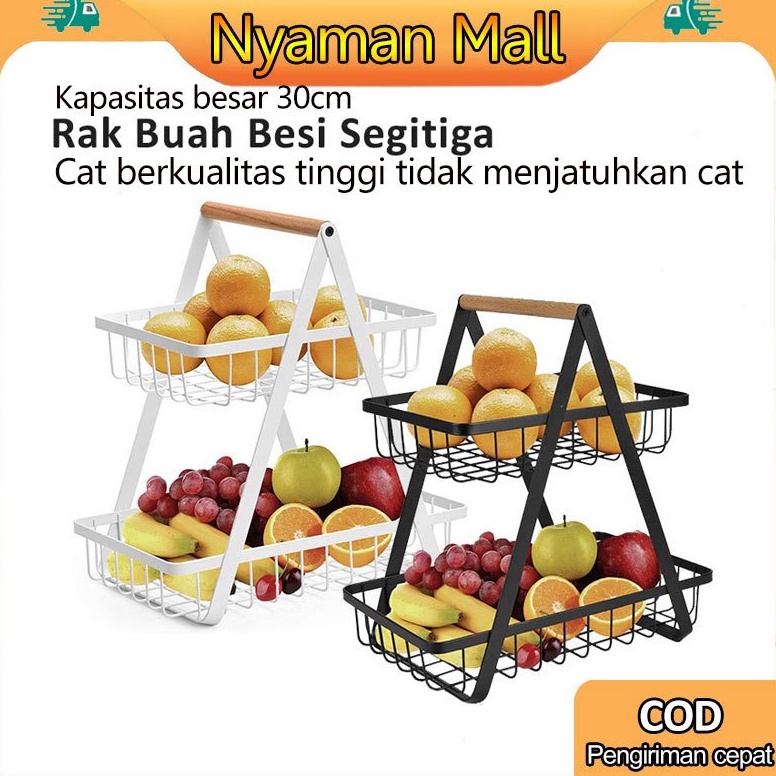 Barang Pilihan Nyaman 3cm Kapasitas besar Rak Buah Besi Segitiga Tingkat 2 Serbaguna Rak Keranjang B