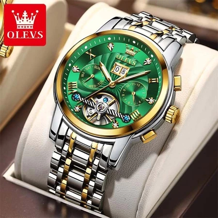 OLEVS Jam Tangan Automatic Pria Stainless Steel Anti Air Original Otomatis Tourbillon Luminous Watch