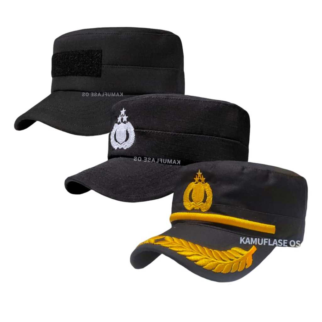 Topi Polri topi polisi Pamen Pama Topi komando bordir dan Velcro- TOPI POLRI