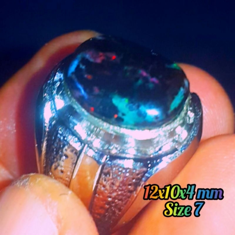 Cincin Batu Akik Black Opal Sempur Natural Jarong Asli Banten