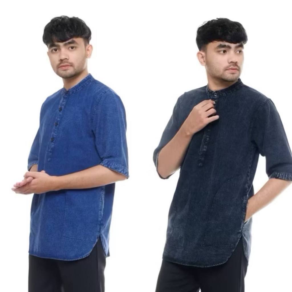 Baju Koko Jeans Kurta Pakistan Premium Quality - Kurta Jeans Koko Lengan Pendek Denim Premium